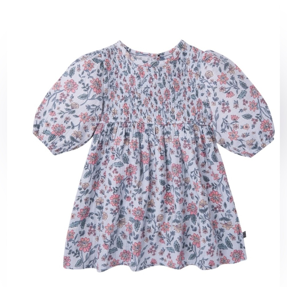 NWT Modern Moments by Gerber 4T Floral Smocked Cotton Gauze Dress Puff Sleeve